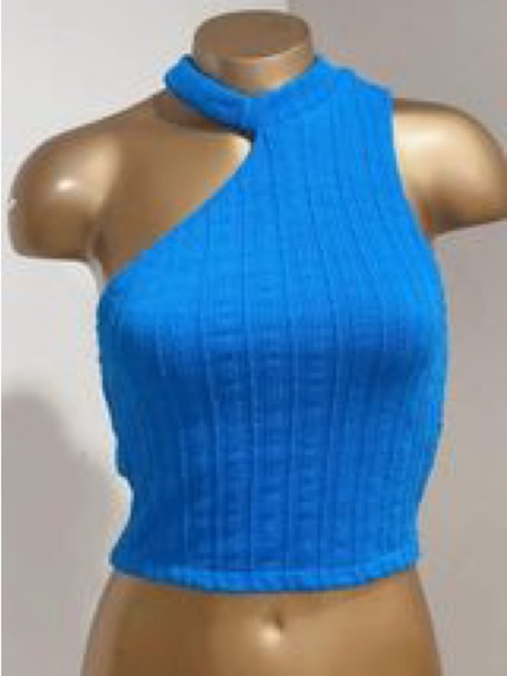 Zara Ribbed One-Shoulder Crop Tank in Bright Blue